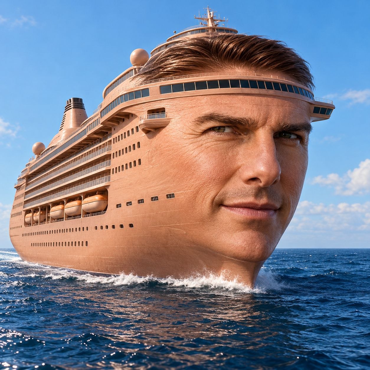 Tom Cruise cruise-ship head sailing across the open ocean
